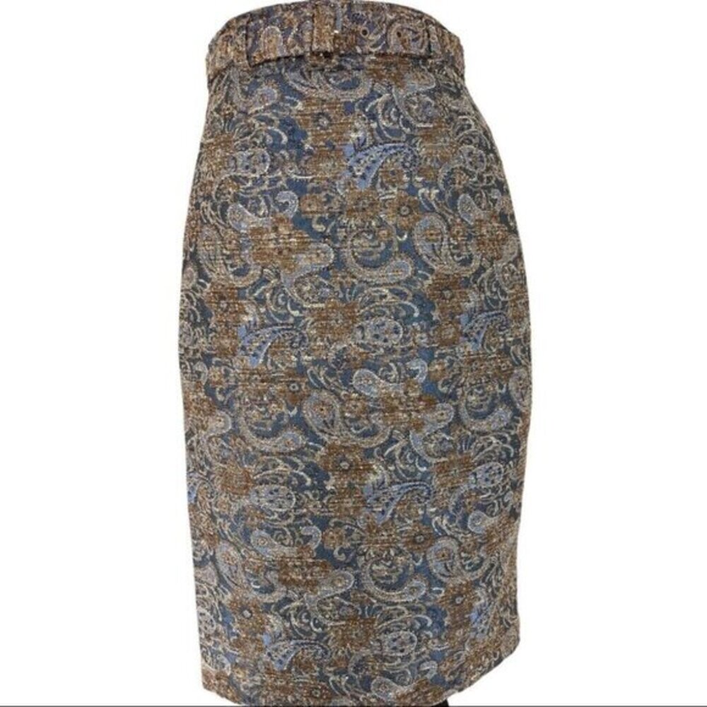Amelia Womens Metallic Blue Bronze Paisley Tapestry‎ Pencil Skirt Brocade Size 4